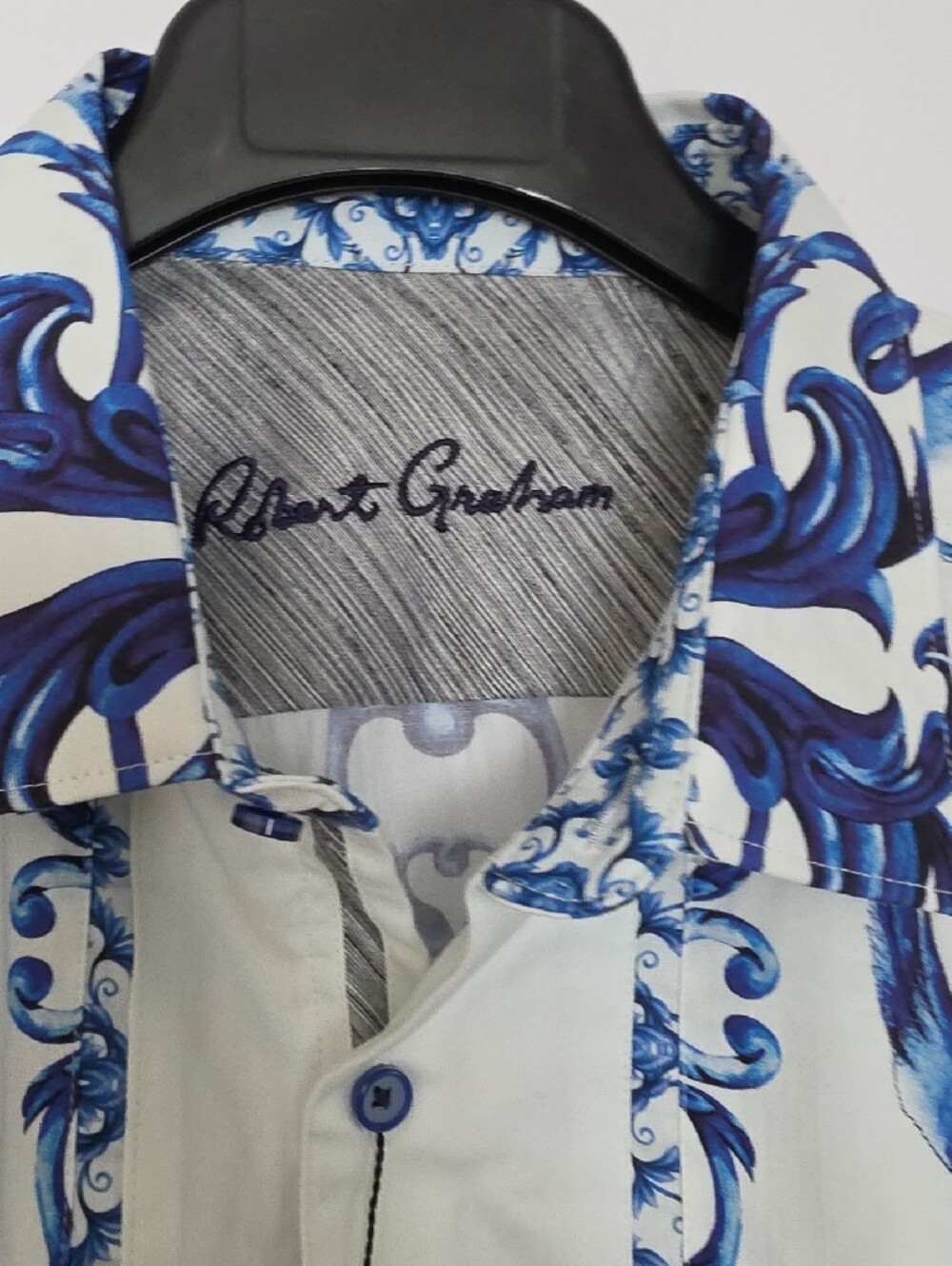 Robert Graham White Dress Shirt with Blue Floral Scroll Print - New - Picture 4 of 9